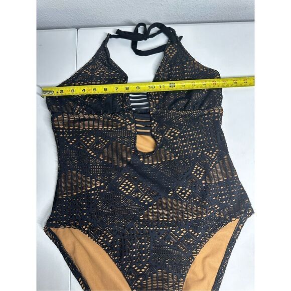 Mossimo Supply Co. Bohemian One Piece Swimsuit Crochet Lined Size XL Black Tan - Picture 6 of 10